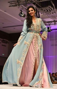 NEW--EMBROIDERY OF DABKA, CRYSTAL GLASS BEADS,GLASS STONE WORK ON ELEGANT CAFTAN DRESS FOR PARTY-WEAR @ 2022 - Product Image 2