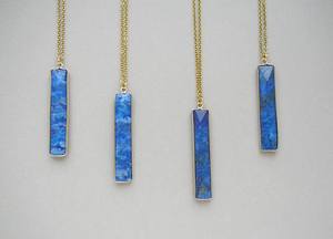 Lapis Lazuli naturel Femstone facettes Rectangle forme femmes mariage 92.5 chaîne à maillons en argent Sterling 18 "Long collier - Product Image 3