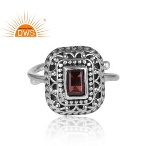 แหวนพลอยโกเมนสีแดงหนาทำด้วยมือแหวนเงินสเตอร์ลิงออกซิไดซ์ทำด้วยมือเครื่องประดับเงินโบราณคอลเลกชันคลาสสิก - Product Image 2