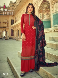 Ensemble de costumes Churidar en fausse Georgette, 8 pièces, costumes de travail, prêt à porter, Collection 2021 - Product Image 3