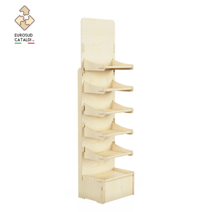 Espositore alto con lati sottili e ripiani galleggianti. Legno di betulla al sistema di interblocco e completamente personalizzabile con logo - Product Image 1