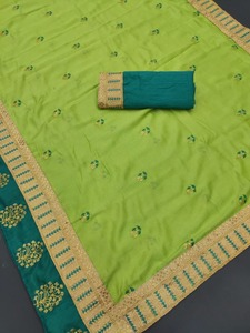 Thaya — saree de travail en soie et broderie, couleurs vertes, nouvelle conception, vente en gros, 2022 - Product Image 3