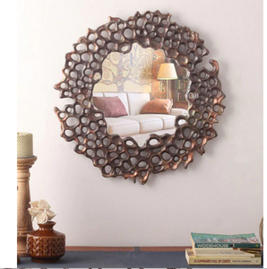 Espejo redondo de pared de Metal simple y elegante de diseño personalizado en color marrón Fabricante Fábrica India - Product Image 2