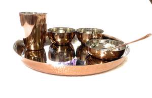 Stainless Steel king International Copper (Costeel) Traditional Hammered Bhojan Set/Thali Set 6 Pieces Nest Hot Selling - Product Image 6