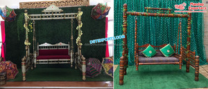 Gujarati boda madera artesanía columpio boda tradicional madera Sangeet escenario columpio boda india antiguo columpio venta EE. UU. - Product Image 4