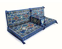 Ensemble de coussins de sol d'angle nomades anatoliens bleus brodés géométriques pour adultes, garnissage en mousse haute densité 22
