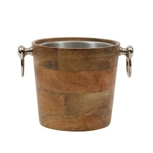 Stainless Steel Double Wood Ice Bucket with Handle and Wood Beverage <b>Party</b> Ware Ice Bucket Bar for Hotel Use - Product Image 2