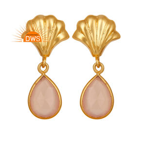 Pendiente de piedra preciosa de Calcedonia rosa, alta calidad, colgante de Latón chapado en oro, fabricante de joyería - Product Image 1