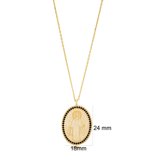 Collier à breloques en pierre de Zircon noir de Style médaillon de forme ovale de jésus fait à la main turc vente en gros bijoux en argent Sterling 925 - Product Image 2