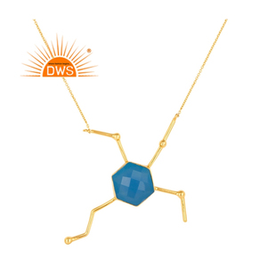 Trending 2026 <b>Sterling</b> <b>Silver</b> Natural Blue Chalcedony Gemstone Hexagonal Design Pendant Necklace <b>for</b> <b>Women</b> Jewelry Manufacturer - Product Image 2