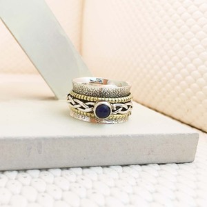 Bagues de mariage en argent sterling 925 avec diamant Fine Jewelry Fashion Lapis Cab Cabochon sur base en argent 925 - Product Image 1