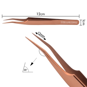 Rose Gold Volume 12mm 35deg Eyelash Extension Tweezer with Your Company Logo, Heavy Duty Stainless Steel Eyelash Tweezer - Product Image 5