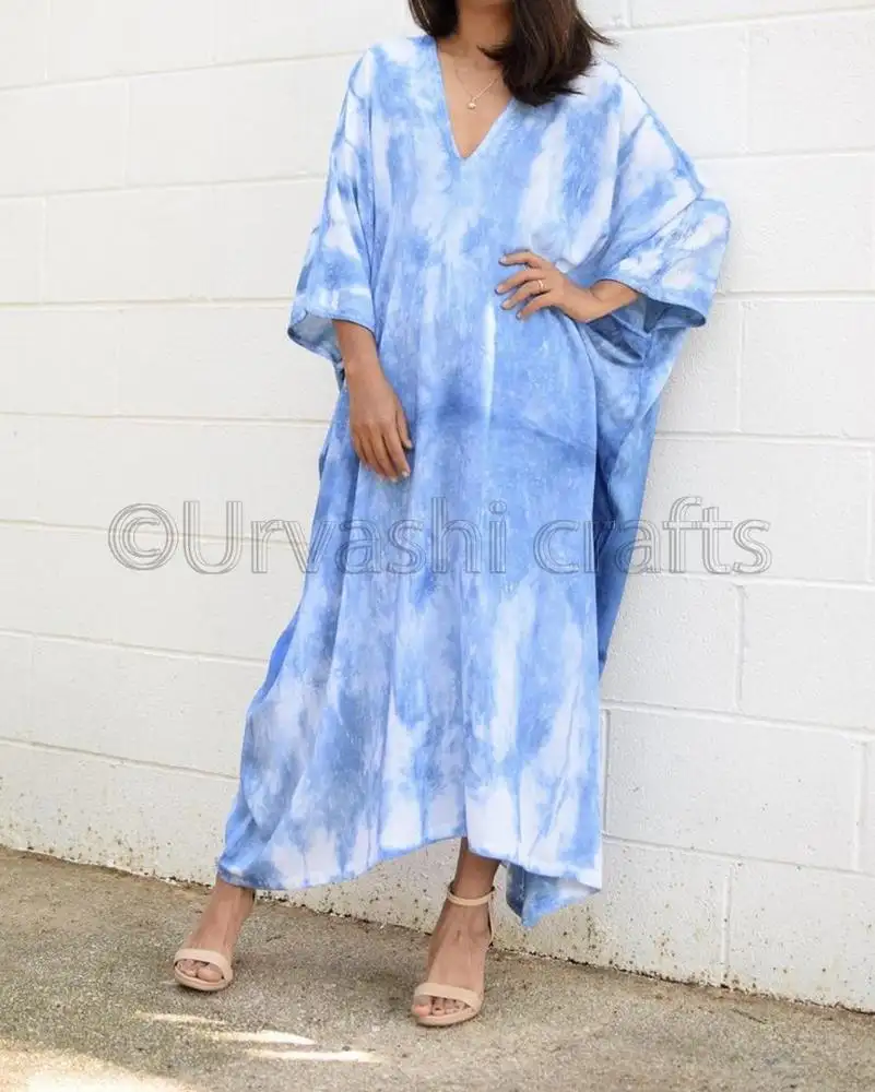 Gypsy Thời Trang Tie Dye Dài Quần Áo Đi Biển Giản Dị 100% Cotton Kaftan Cho Phụ Nữ