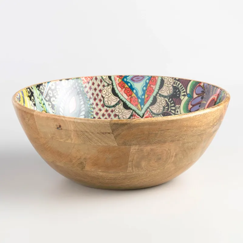 Multi-color Printed Enamel Wooden Salad Bowl