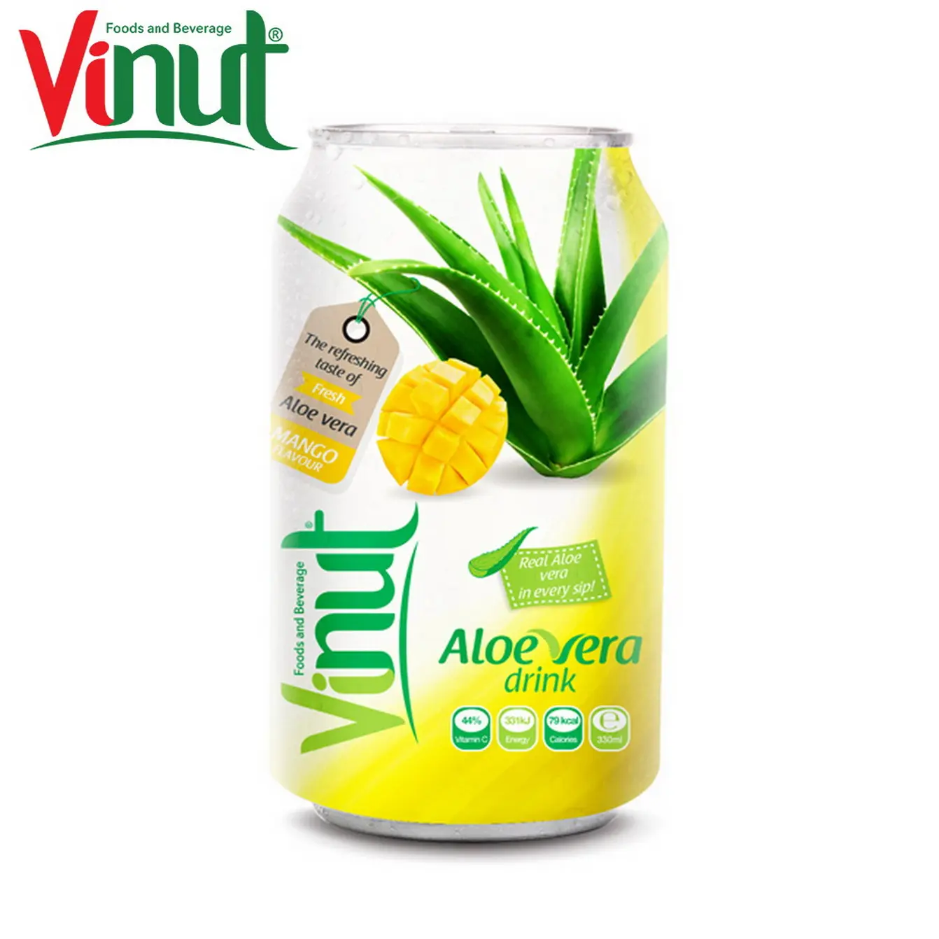 330Ml Vinut Blik Mango Sap Aloë Vera Drinken Fabrikant Private Label Service Real Vruchtensap