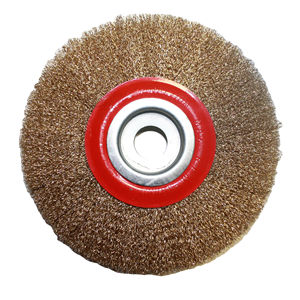 Roue de brosse d'ébavurage rotative en laiton industriel de 150x30mm conception sertie pour les surfaces angulaires d'acier inoxydable - Product Image 1