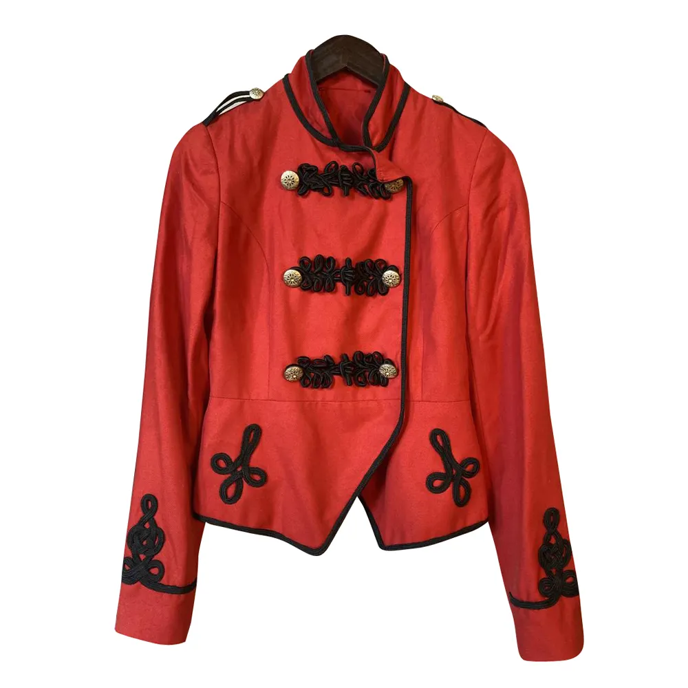 कस्टम शीर्ष दुकान लाल मार्चिंग बैंड जैकेट अमेरिका 6 सोने के बटन उच्च गुणवत्ता ऊन अंगरखा कोट जैकेट एसीयू वर्दी