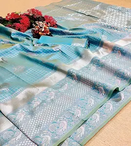 Perak Zari Tenun Saree Desain Baru Terbaru dengan Saree Kualitas Tinggi untuk Wanita