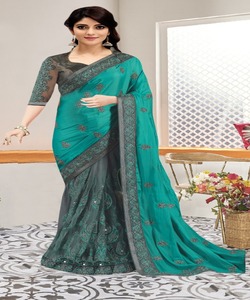 Auto conçu fête porter Designer soie brodé Saree avec chemisier pièce douce soie dentelle bordure Sari vêtements de mariage femmes dernier ApparelGarment - Product Image 3