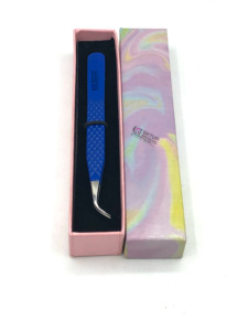 แหนบต่อขนตาสแตนเลสปลายเงินปลายโค้งเคลือบผงสีฟ้า - Product Image 4