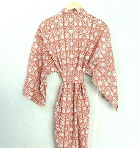 Kimono de algodón puro con estampado floral a mano, talla grande para adultos, a media pantorrilla largo, cinturón de cintura Natural, suelto, Sexy, Verano - Product Image 6