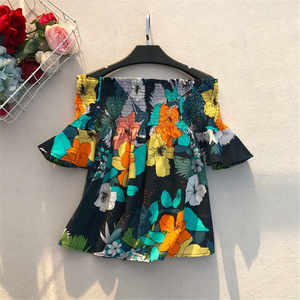 Blusa holgada informal con manga acampanada para verano, camisa Sexy con estampado Floral bohemio para mujer, hombros descubiertos, 2019 - Product Image 2