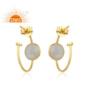 Arete de arcoíris Natural para mujer, piedra lunar, proveedor de pendientes de plata chapada en oro, pendientes de aro, joyería al por mayor - Product Image 3