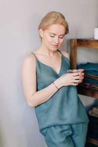 ชุดนอนผ้าฝ้ายลินินสำหรับผู้หญิง,ใหม่ชุดนอนแฟชั่นมีกระเป๋าสำหรับผู้หญิงชุดนอนวัยรุ่นสำหรับผู้หญิง - Product Image 4