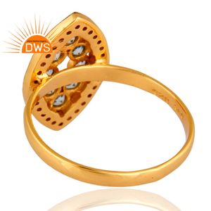 Anillo de Bodas de Plata de Ley Chapado en Oro de 18k con Diseño de Marquesa y Diamantes Pavé Unisex - Product Image 3