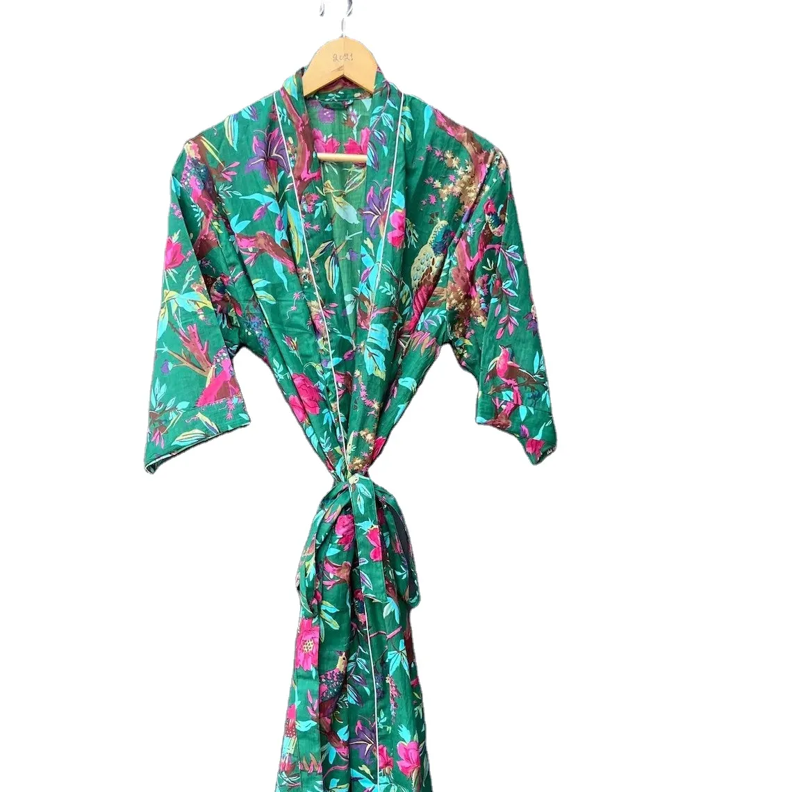 Women Robe Dressing Gown Plus Size Dress Indian Long Kimonos Robes Bird Printed Nightwear Sexy Dresses For Women + Men