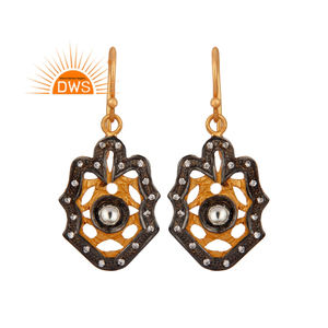 Boucles d'oreilles en cristal et zircon blanc en gros, plaquées or 22 carats, boucles d'oreilles pendantes en argent sterling faites à la main, bijoux - Product Image 1