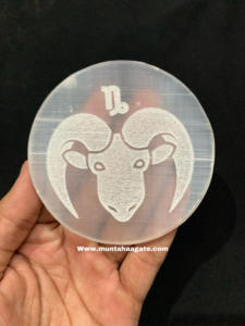 Beautiful White <b>Crystal</b> Circle Shape Selenite Plate Hand Engraved Cancer Zodiac Design Muntaha Charging Other <b>Crystal</b> <b>Crafts</b> - Product Image 3