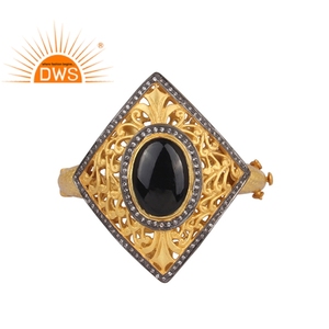 Hot Popular Black Onyx Bangle CZ Jewelry Supplier Indian Gold Plated Traditional Sterling <b>Silver</b> 925 Bangle - Product Image 1