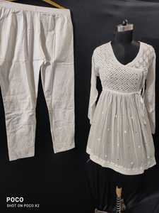 Designer & Beautiful SHORT KURTI WITH PANT WITH Chikankari WITH MUKESH & WHITE THREAD EMBROIDERY Work-2021 - Product Image 2