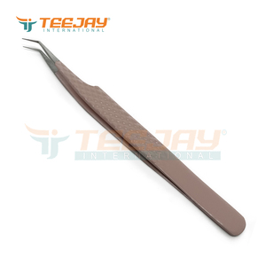 Pince à épiler pour cils TEEJAY en acier inoxydable rose poudré, 7 mm, pointe angulaire à 45 degrés, pointe lisse, volume accru, poignée diamantée, 10 mm - Product Image 6
