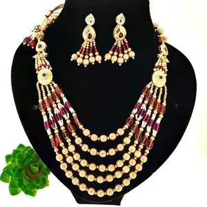 New Fashion Indian Braut Kundan Stein Halsreif Set mit Ohrring und Mangtikka in NH Mode