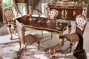 Elegante mesa de comedor turca en nogal pulido francés tallado 4 plazas juego de mesa de comedor de lujo muebles de comedor modernos - Product Image 6