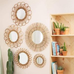 Miroir mural décoratif contemporain en rotin écologique, design artisanal avec cadre en fil métallique, taille et couleur personnalisables, Entreprise MR0002 - Product Image 6