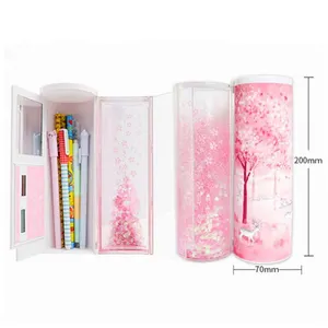 Solar rechner Spiegel Whiteboard Trans lucent Multifunktions-Stift box Schule Korean Glitter Quicksand Cylindrical Pencil Box Case