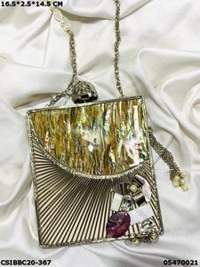 Handcrafted Designer Brass Mother of Pearl <b>Clutch</b> Purse Exclusive Evening <b>Bags</b> <b>for</b> Bridal <b>Weddings</b> and Parties - Product Image 2