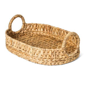 Bandeja de servicio decorativa de jacinto de agua natural al por mayor asas de mimbre de bambú ovaladas de tamaño personalizado multiusos King Craft Viet - Product Image 1