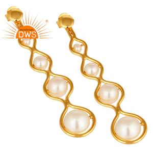 Pretty White Pearl Earring Gemstone Jewelry Wholesale 18k Gold Plated New Designer Silver Dangle Earring Supplier - Product Image 2
