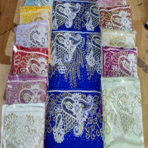 Beaded George Wrapper Embroidery African Silk Indian George Wrappers <b>Fabrics</b> Women Dresses New Style 2021 Blue George Wrapper - Product Image 2