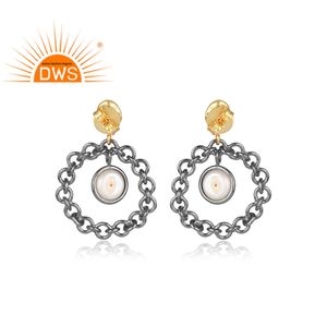 Pendientes colgantes de latón con gema de perla blanca Natural, joyería, aros redondos chapados en oro, joyería hecha a mano - Product Image 3