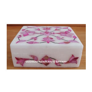 Australia Pure White Marble With Pink <b>Mother</b> <b>of</b> <b>Pearl</b> Inlay <b>Jewelry</b> Box for Gifting - Product Image 3