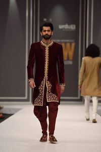NEWLY---STYLISH---INDO-WESTERN--MAROON SHERWANI with <b>Pant</b> WITH BEAUTIFUL ZARDOZI Embroidery for Party & WEDDING Dress @ 2022 - Product Image 2