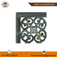 Panel Decorativo de Pared de Madera Tallada en MDF de Diseño Antiguo de 45 x 45 cm, de Fabricante Indio, Color Gris Quemado, Forma Cuadrada