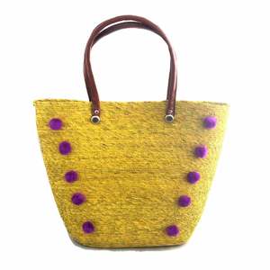 Beautifully Handmade Yellow <b>Handbag</b> Made Whith Palm - Straw <b>Handbag</b> - Product Image 1