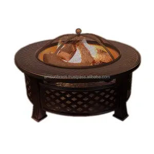 Metal Iron Garden Table Fire Pit With Round Stand Metal Pure Copper Fire Bowl Outdoor Heaters Metal Fire Pit