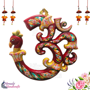 Ican — décoration murale avec paon Om vasu, décoration murale suspendue de maison, symbole OM peint indien, pour porte d'entrée - Product Image 2